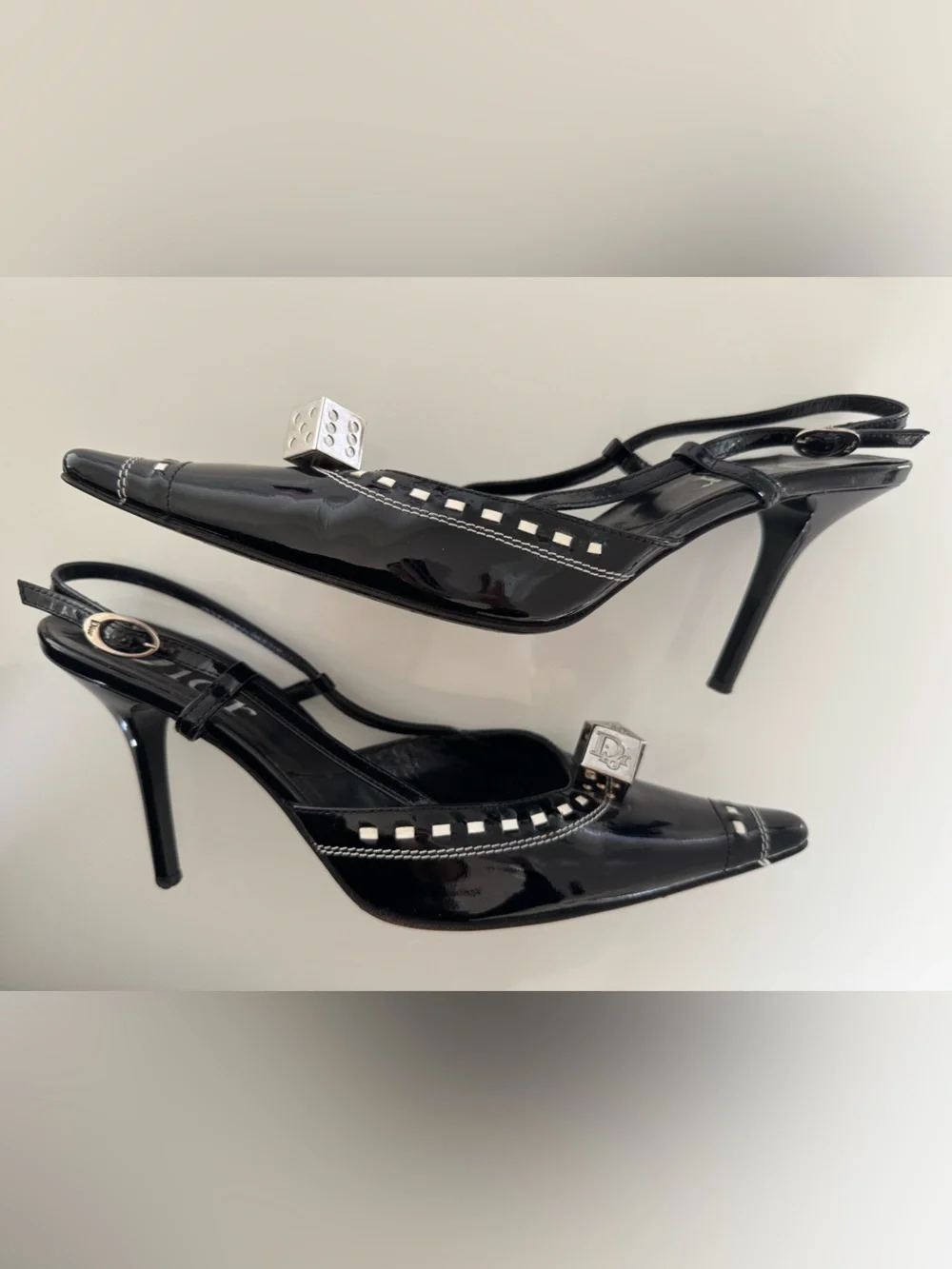 Dior Vintage Galliano FW 2004 Gambler Black Patent Leather Slingback Heels 39.5 - Picture 4 of 7